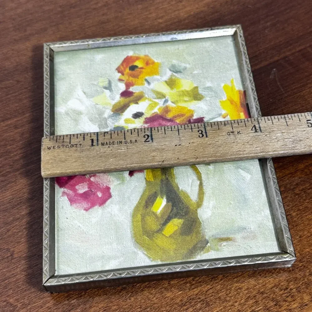 Vintage Gold Tone Ornate 4x5 Picture Frame with Floral Print